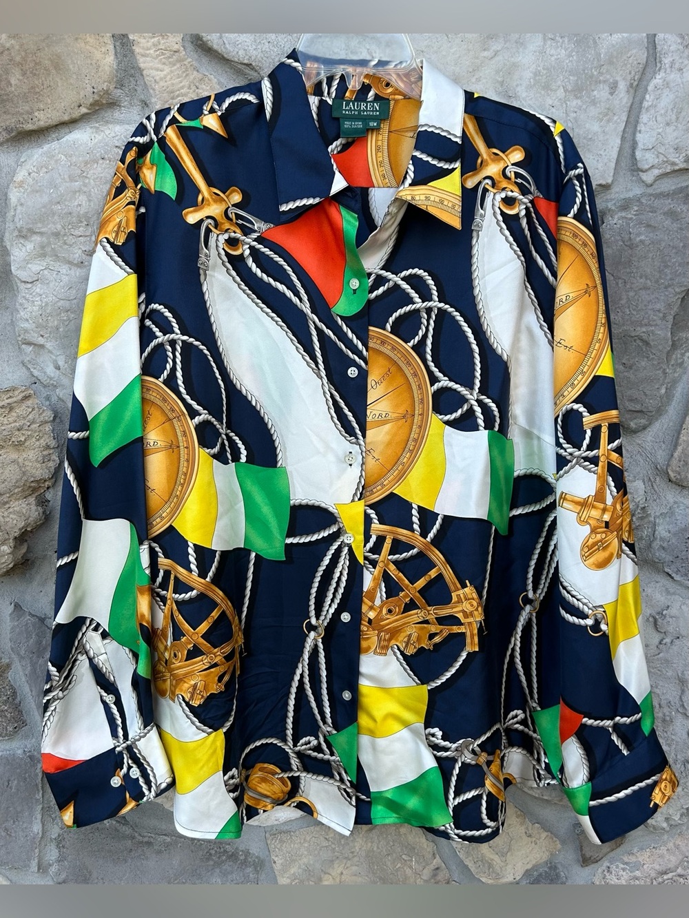 Lauren Ralph Lauren 100% Silk Blouse 18W Equestrian Horse Bit Nautical Preppy